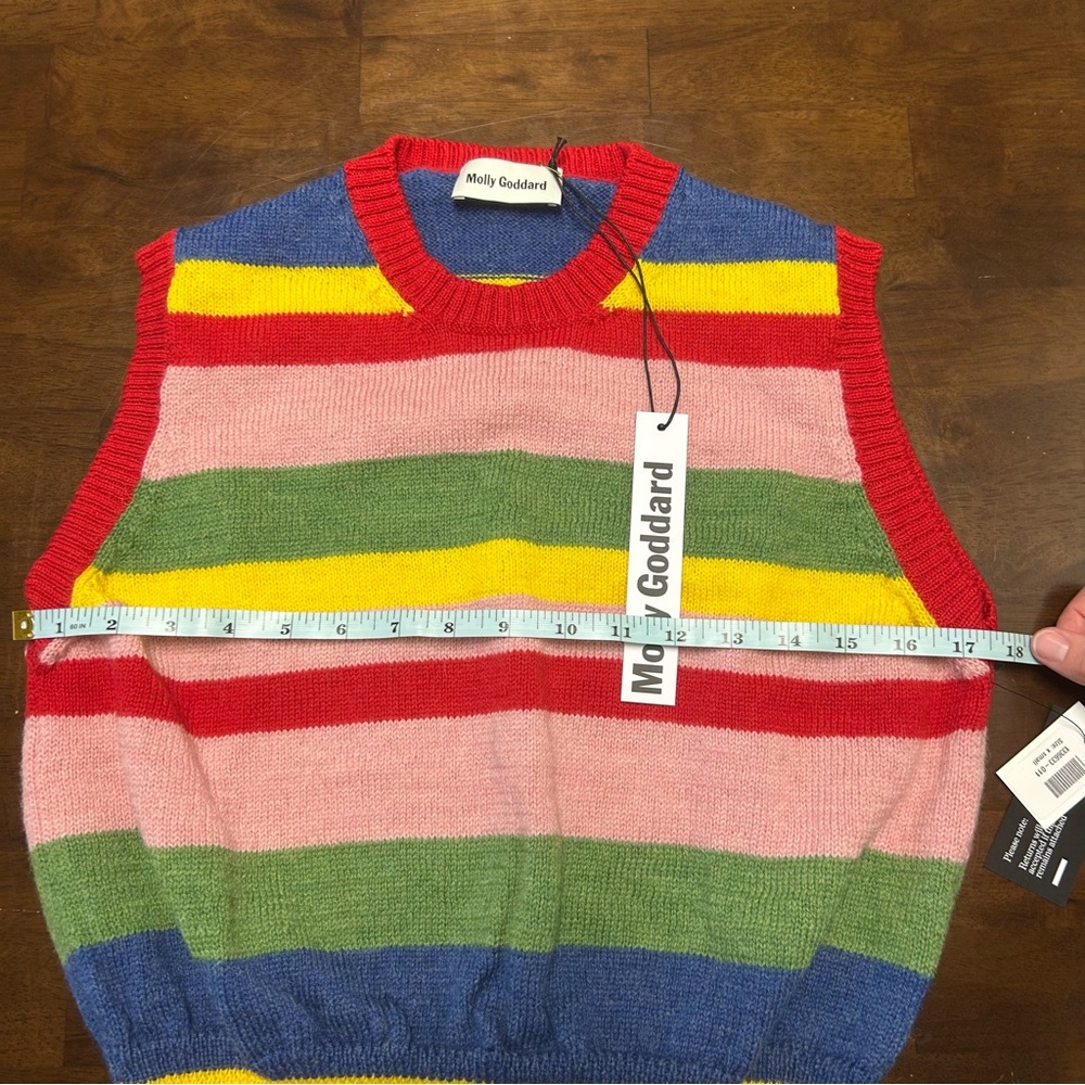 NWT Molly Goddard Blair Striped Wool Sweater Vest Size in Red Pink Blue Green XS - Picture 11 of 13